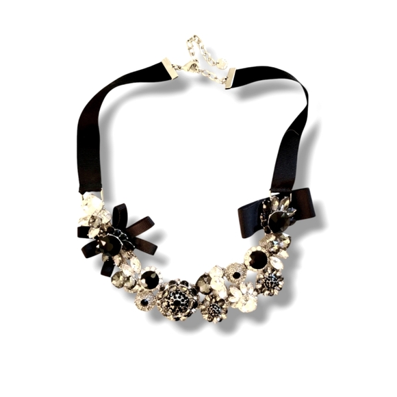 Talbots | NWOT Elegant Black/Silver Floral Ribbon Statement Necklace (OS) - Picture 2 of 9